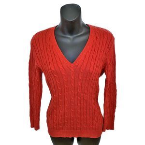 Michael Michael Kors Red Cable Knit Cotton V-Neck Sweater Medium Valentine's Day